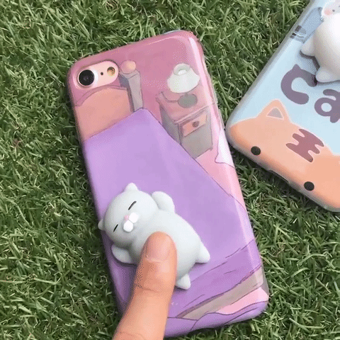 3D Squeeze iPhone 7 Squishy Cat Case - Purple